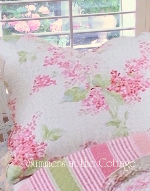 VINTAGE COTTAGE PINK LILACS LILA PILLOW SHAMS SET OF TWO